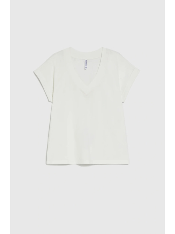 Moodo Памучна блуза с V деколте бяла Moodo