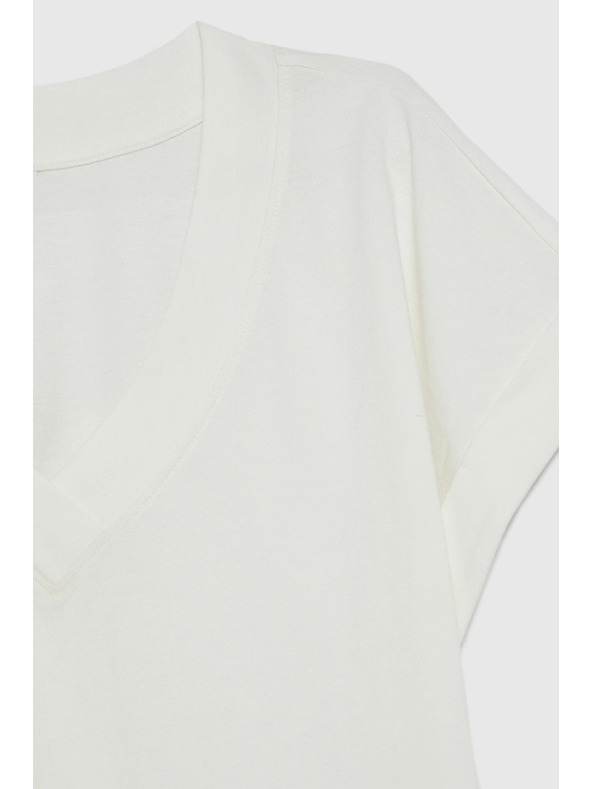 Moodo Памучна блуза с V деколте бяла Moodo