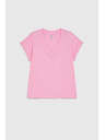 Moodo Памучна блуза с V деколте розова Moodo