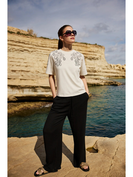 Moodo Памучна блуза с принт в бяло Moodo