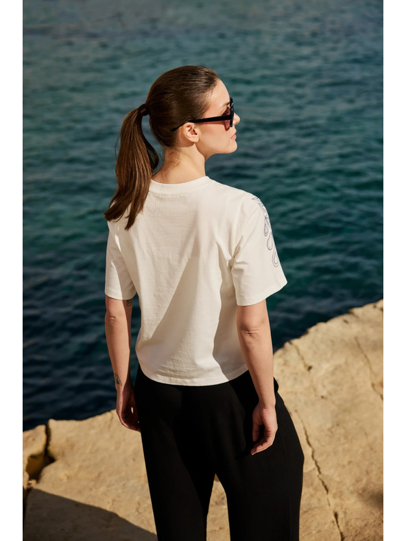 Moodo Памучна блуза с принт в бяло Moodo