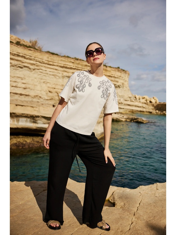 Moodo Памучна блуза с принт в бяло Moodo