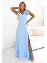 numoco Макси рокля за сватба с цветя на рамото и цепка - светлосиня