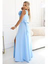 numoco Макси рокля за сватба с цветя на рамото и цепка - светлосиня