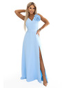 numoco Макси рокля за сватба с цветя на рамото и цепка - светлосиня