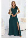 numoco Романтични макси рокля с цвете на рамото и цепка - бутилка зелено