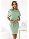 numoco ROXI удобни рокля с асиметрична пола и колан - пистахиево