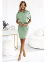 numoco ROXI удобни рокля с асиметрична пола и колан - пистахиево