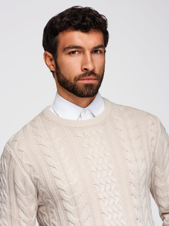 Ombre Clothing Елегантен мъжки пуловер с интересно плетене - екру V1 OM-SWSW-0173 Ombre Clothing