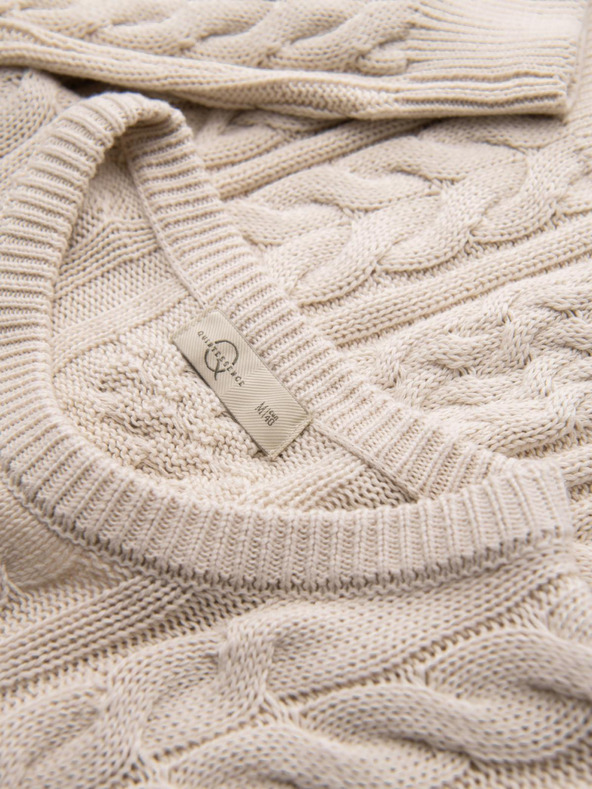 Ombre Clothing Елегантен мъжки пуловер с интересно плетене - екру V1 OM-SWSW-0173 Ombre Clothing