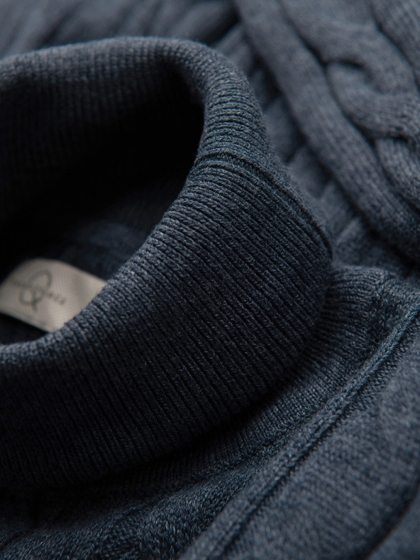 Ombre Clothing Мъжки пуловер с поло и квадратно плетене - тъмносиньо V3 OM-SWTN-0157 Ombre Clothing