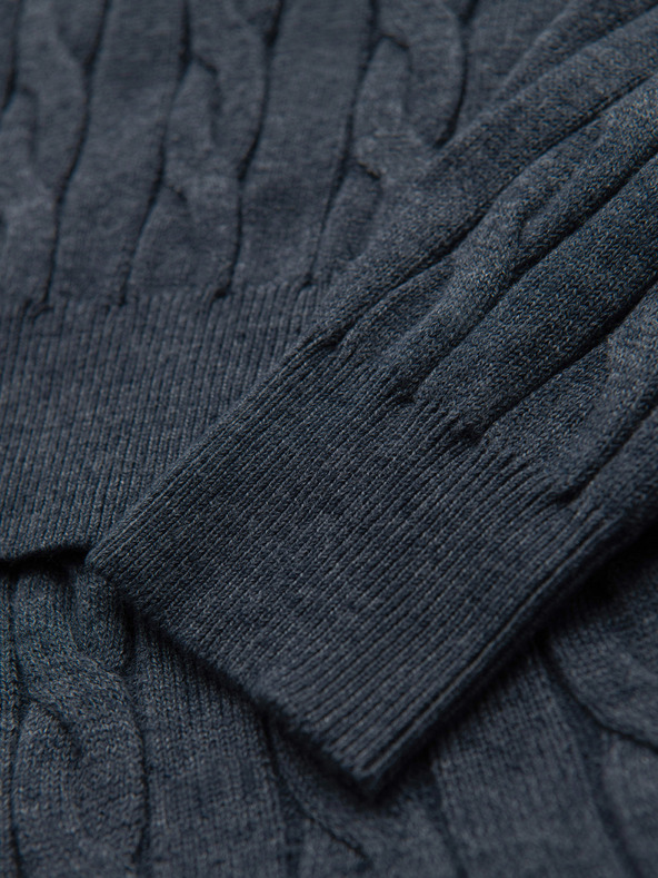 Ombre Clothing Мъжки пуловер с поло и квадратно плетене - тъмносиньо V3 OM-SWTN-0157 Ombre Clothing