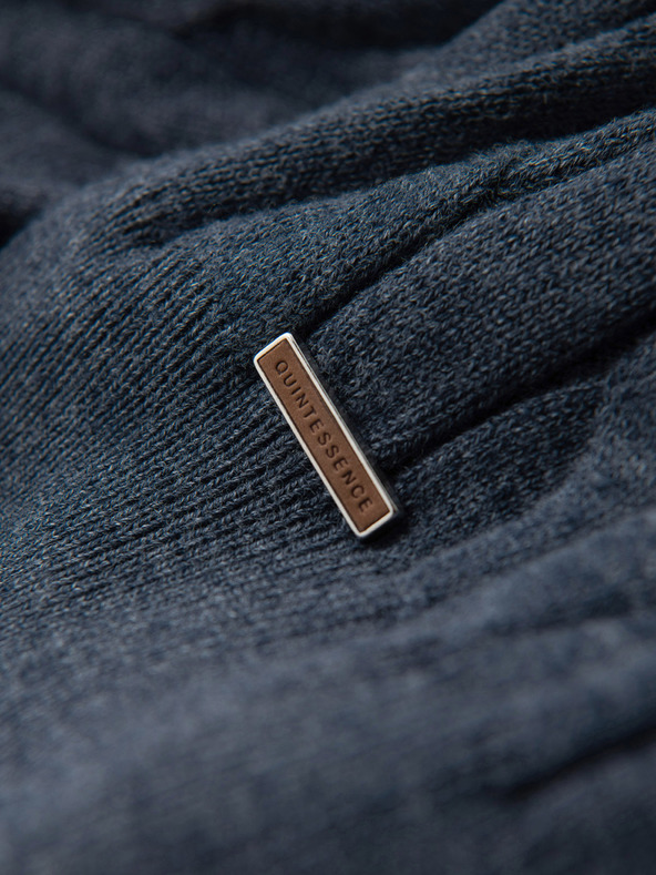 Ombre Clothing Мъжки пуловер с поло и квадратно плетене - тъмносиньо V3 OM-SWTN-0157 Ombre Clothing