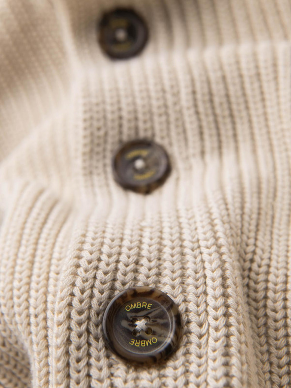 Ombre Clothing Мъжки памучен пуловер с шалов емка - бежов V2 OM-SWCD-0153 Ombre Clothing