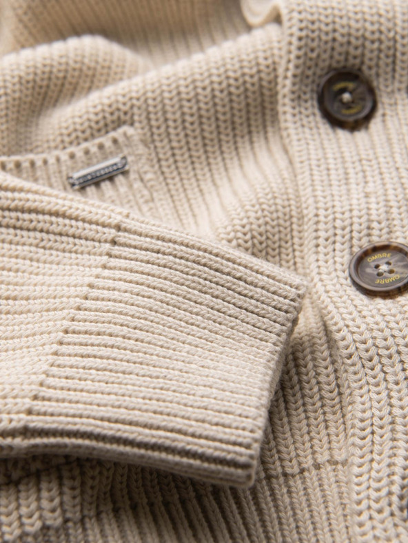 Ombre Clothing Мъжки памучен пуловер с шалов емка - бежов V2 OM-SWCD-0153 Ombre Clothing