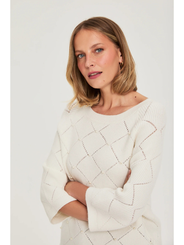 Moodo Бежов суитшърт, украсен с мъниста Moodo