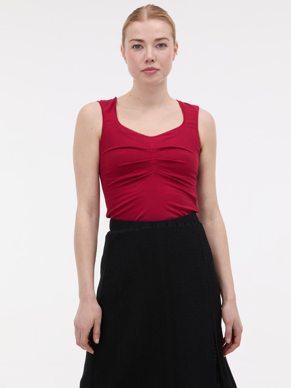 Orsay Червен дамски потник с наборки ORSAY