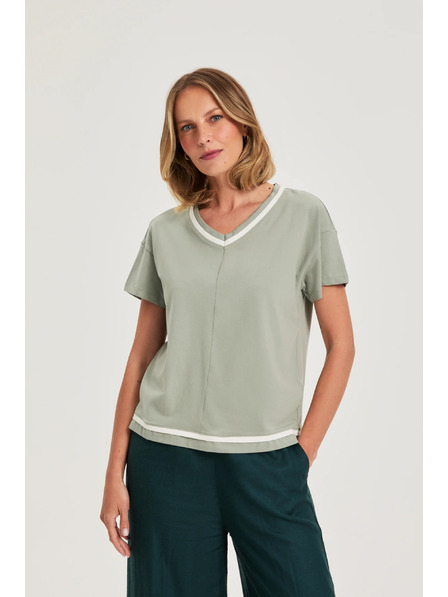 Moodo Маслинена блуза с V-образно деколте Moodo