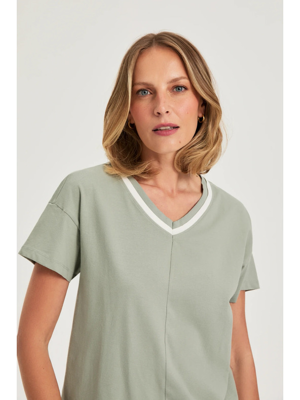 Moodo Маслинена блуза с V-образно деколте Moodo