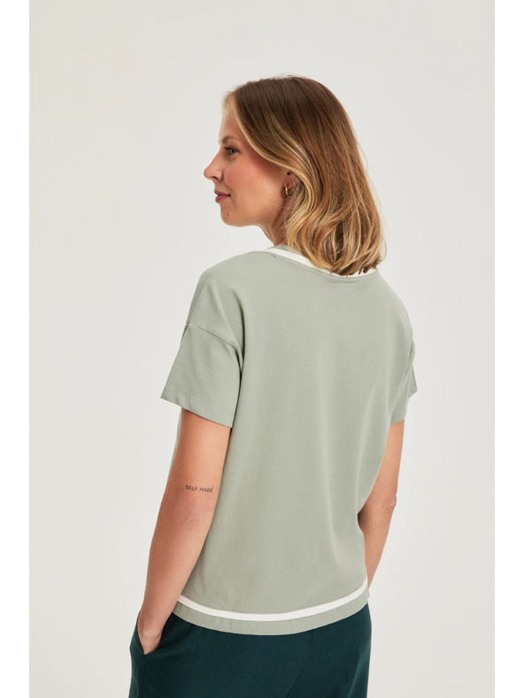 Moodo Маслинена блуза с V-образно деколте Moodo