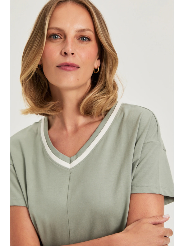 Moodo Маслинена блуза с V-образно деколте Moodo