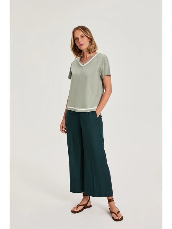 Moodo Маслинена блуза с V-образно деколте Moodo
