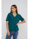 Moodo Памучна тениска с V-образно деколте зелена Moodo