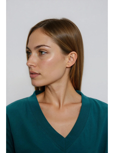 Moodo Памучна тениска с V-образно деколте зелена Moodo