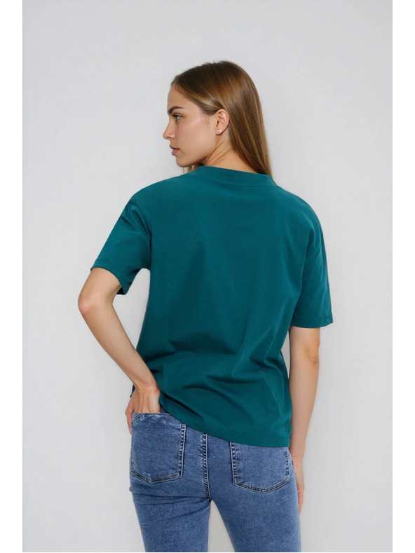 Moodo Памучна тениска с V-образно деколте зелена Moodo