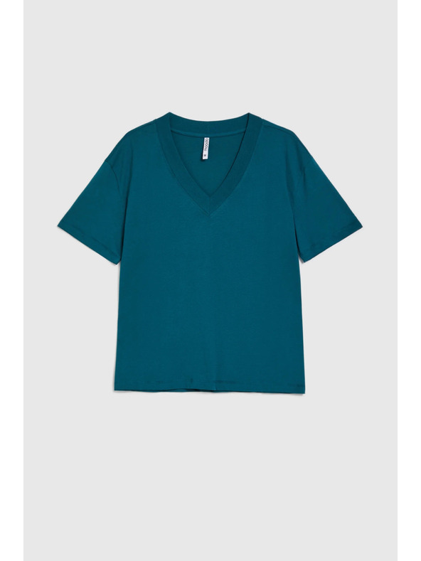 Moodo Памучна тениска с V-образно деколте зелена Moodo