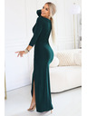 numoco Елегантна дълга рокля с пликов деколте и цепка - тъмнозелено