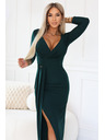 numoco Елегантна дълга рокля с пликов деколте и цепка - тъмнозелено