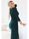 numoco Елегантна дълга рокля с пликов деколте и цепка - тъмнозелено