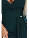 numoco Елегантна дълга рокля с пликов деколте и цепка - тъмнозелено