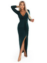 numoco Елегантна дълга рокля с пликов деколте и цепка - тъмнозелено