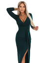 numoco Елегантна дълга рокля с пликов деколте и цепка - тъмнозелено