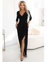 numoco Елегантна дълга рокля с преплитащо се деколте и цепка - черно