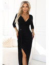 numoco Елегантна дълга рокля с преплитащо се деколте и цепка - черно