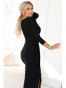numoco Елегантна дълга рокля с преплитащо се деколте и цепка - черно