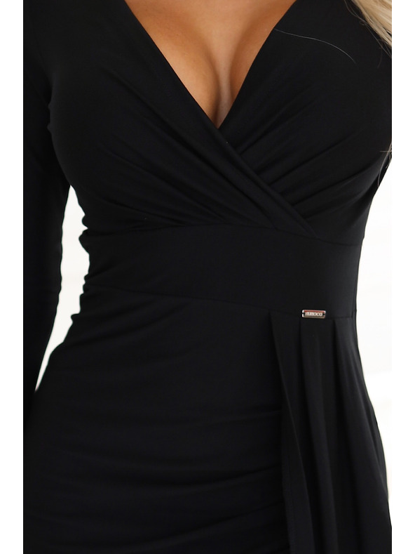 numoco Елегантна дълга рокля с преплитащо се деколте и цепка - черно