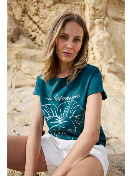 Moodo Памучна тениска с принт зелена Moodo