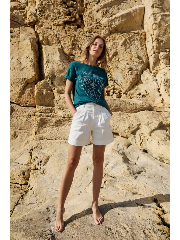 Moodo Памучна тениска с принт зелена Moodo