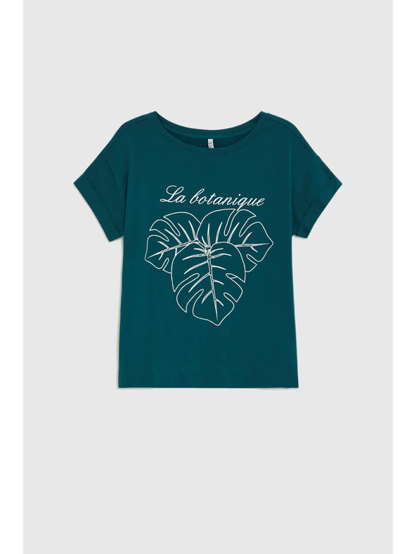 Moodo Памучна тениска с принт зелена Moodo