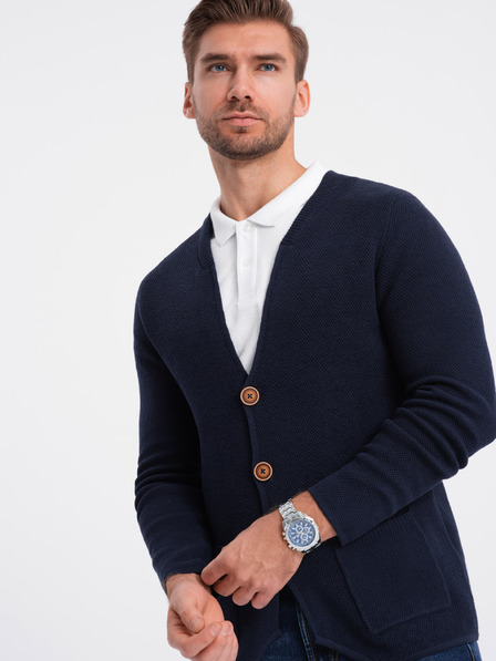 Ombre Clothing Тъмно синя мъжка жилетка с джобове Ombre Clothing