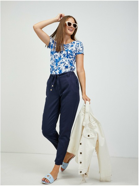 Orsay Тъмносини къси панталони от лен с връзки ORSAY