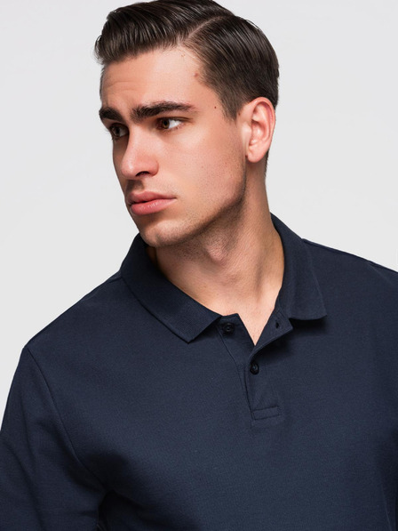 Ombre Clothing Мъжка тениска BASIC с дълъг ръкав и поло яка - тъмно синя V3 OM-POBL-0162 Ombre Clothing