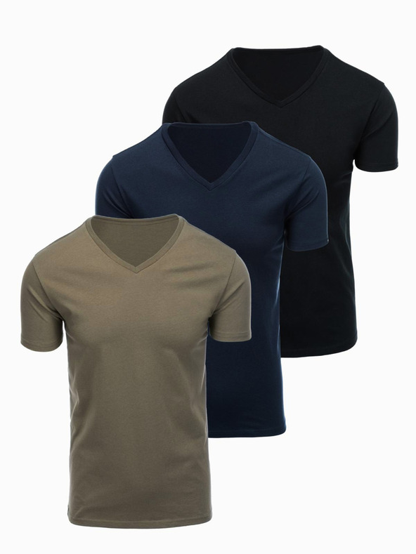 Ombre Clothing Мъжка памучна тениска BASIC с V-образно деколте - черна/морско синьо/тъмно маслинено V7 OM-TSBS-0281 Ombre Clothing