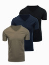 Ombre Clothing Мъжка памучна тениска BASIC с V-образно деколте - черна/морско синьо/тъмно маслинено V7 OM-TSBS-0281 Ombre Clothing