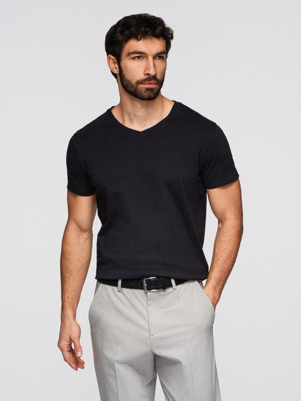 Ombre Clothing Мъжка памучна тениска BASIC с V-образно деколте - черна/морско синьо/тъмно маслинено V7 OM-TSBS-0281 Ombre Clothing