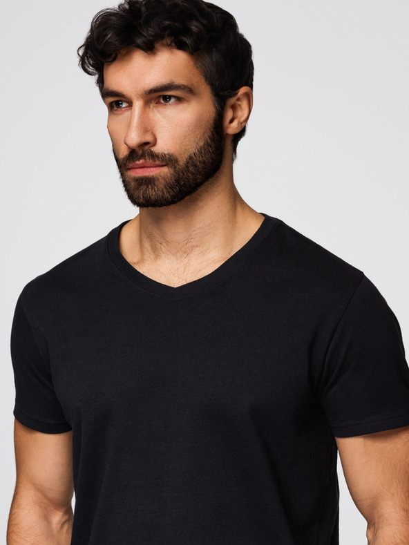 Ombre Clothing Мъжка памучна тениска BASIC с V-образно деколте - черна/морско синьо/тъмно маслинено V7 OM-TSBS-0281 Ombre Clothing